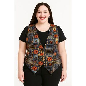 Carolina Colours Women Halloween Vestv Witch Pumpkin Cat‎ 2x